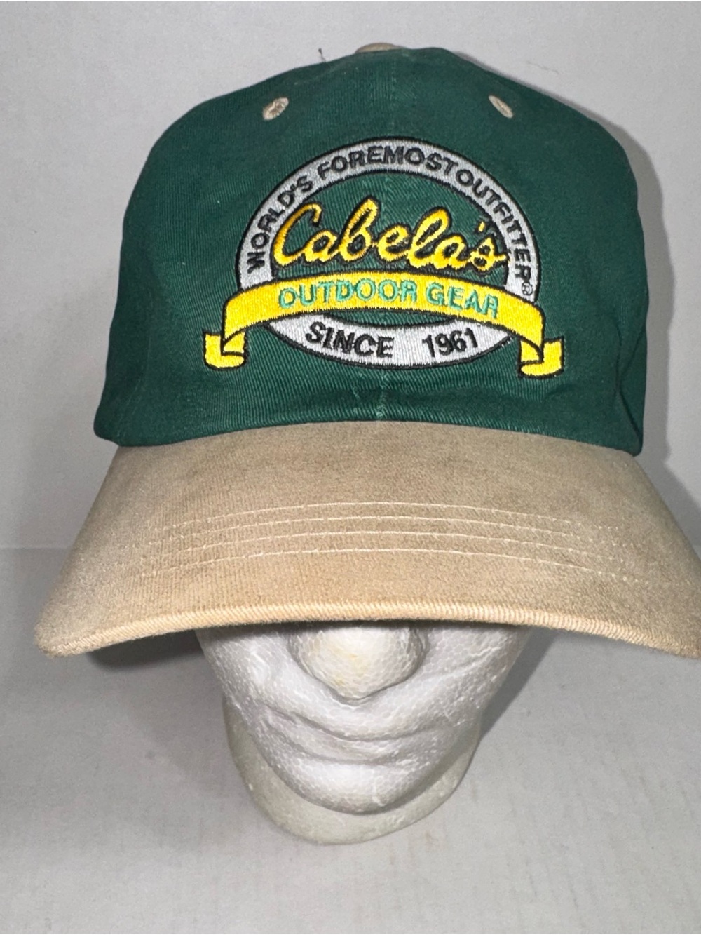 Vintage Cabelas Hat Cap Green Tan Worlds Foremost Outfitter Since 1961 Retro NWT